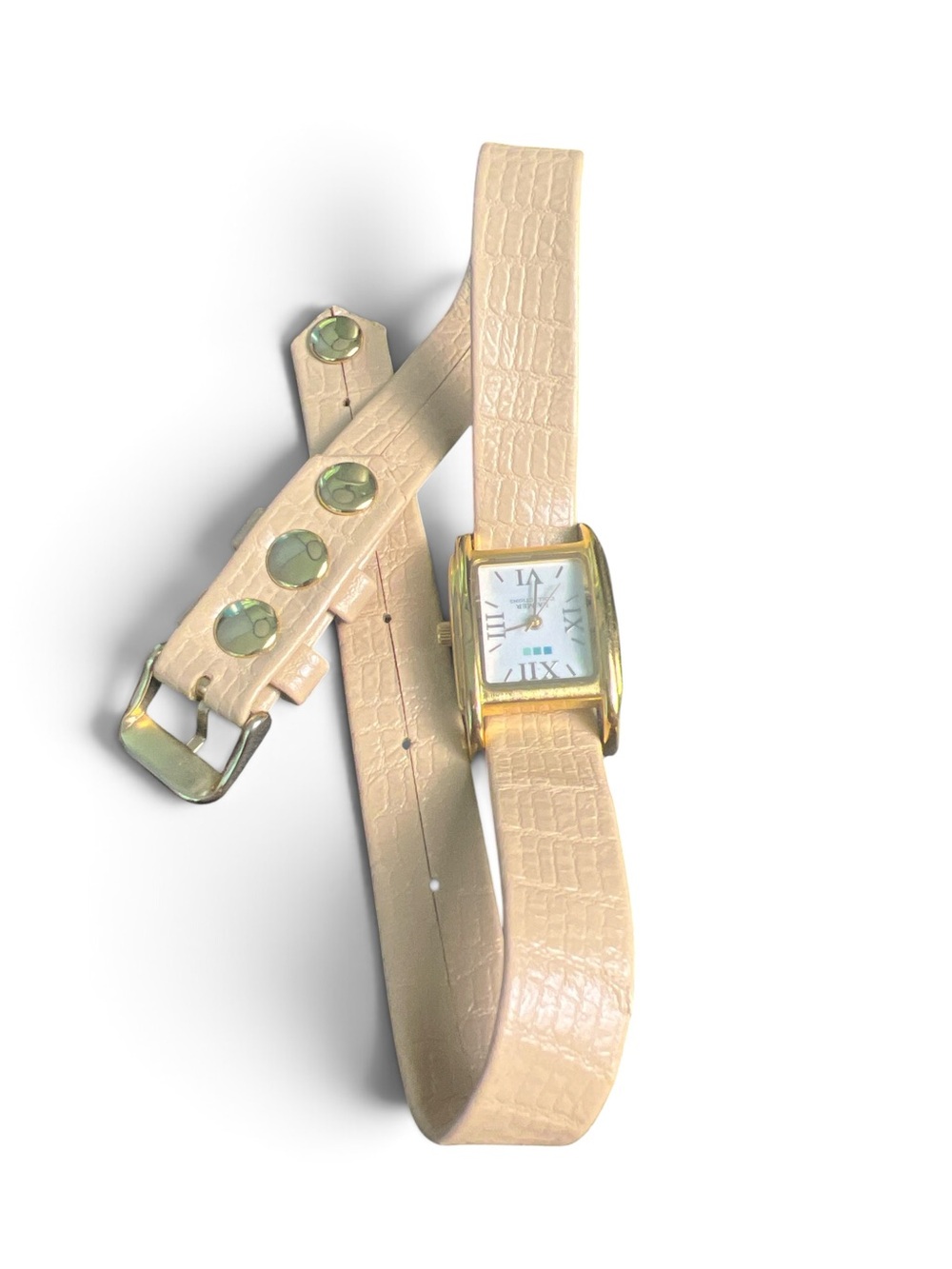 La Mer Collections Wrap Watch Cream Croc Embossed Gold Roman Double Wrap